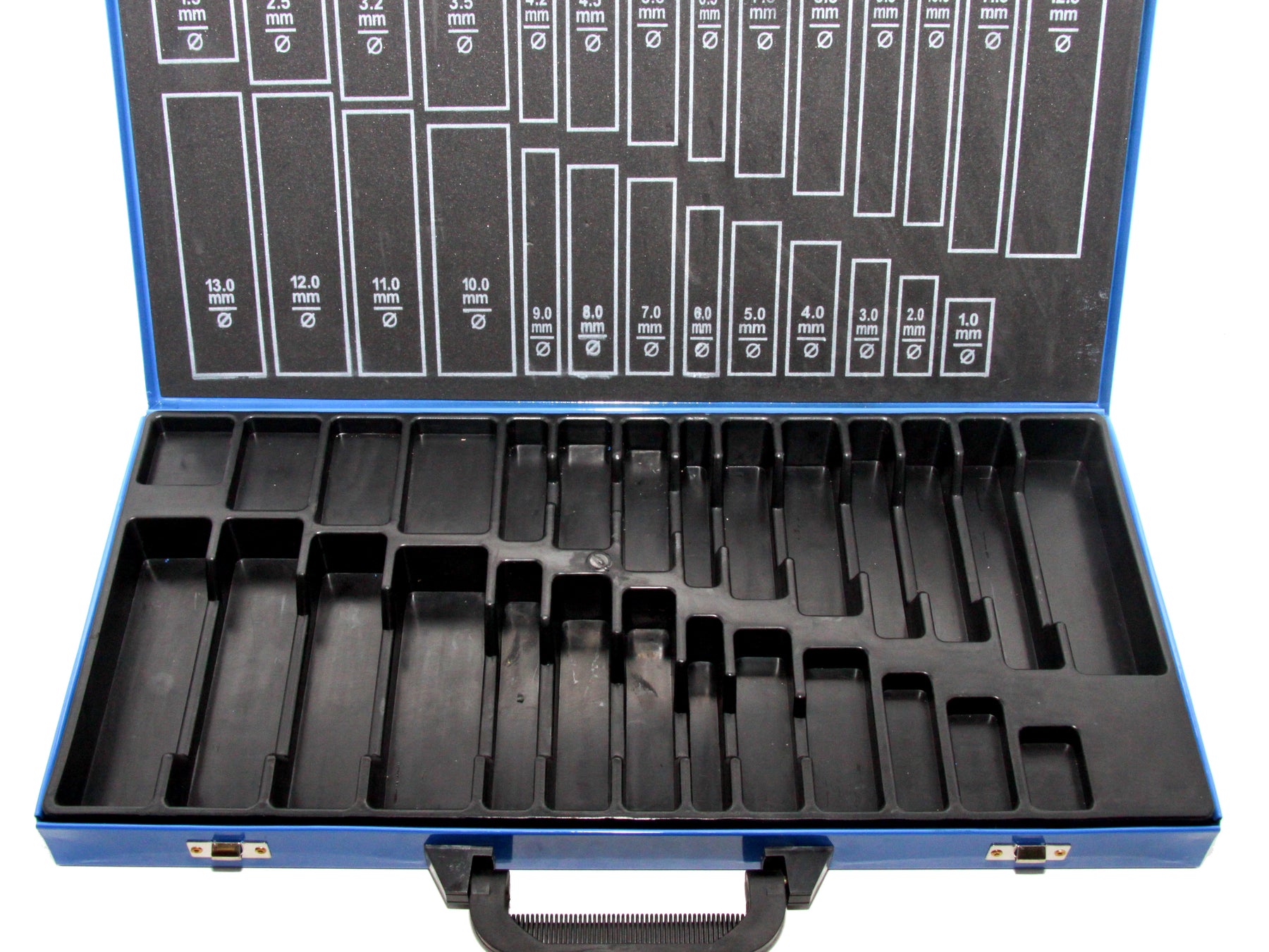 Leerbox für Bohrer-Set 1-13 mm 230-tlg. - Aufbewahrungskoffer / -Box für Spiralbohrer - 27 Fächer - Metallkassette - PeTools