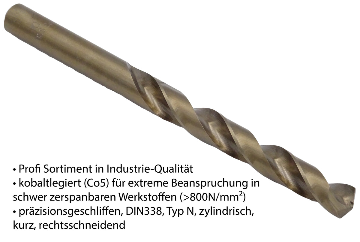 19 tlg. Edelstahl-Bohrerset (1-10mm) HSS-E Co5 Kobalt Cobalt Spiral-Bohrer VA